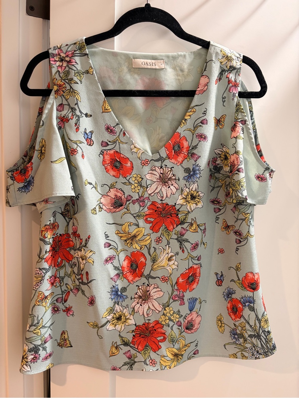 Oasis Mint Floral Cold-Shoulder V-Neck Camisole